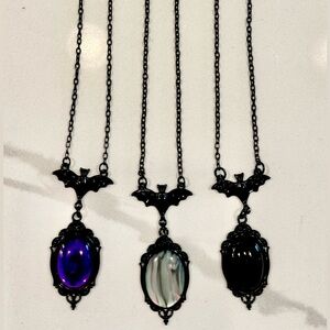 Gothic Bat Necklace Bundle Lot of 3 Cameo Pendants